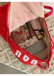 1pc New Casual Versatile Letter Print Nylon Waterproof Large Capacity Student Book Bag Fashionable Leisure Backpack