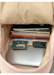 1 New Fashion Solid Color Cute Student Schoolbag Nylon Waterproof Large Capacity Backpack Without Pendant