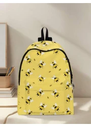 1pc Cute Duck Pattern Pocket Backpack Zipper Closure Pocketed Backpack Stylish For Boys And Girls Suitable For School And Outdoor Activities