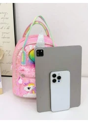 1 Pc New Sequined Material Cute Cartoon Pony Solid Color Girl Backpack Can Be Carried On One Shoulder Smooth Zipper Opening And Closing Sweet And Exquisite Elegant And Stylish Suitable For School Trav