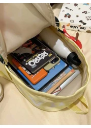 1pc New Fashion Versatile Contrast Color Graffiti Student Backpack Waterproof Nylon Large Capacity Outdoor Schoolbag No Pendant