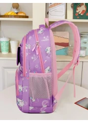 Girls Cute Double Shoulder Bags With Pen Pockets Featuring Rabbit Pattern Accents Commuting And Leisure Backpacks Available In Four Colors Black Blue Pink And Purple Adjustable Straps Large Capacity Z