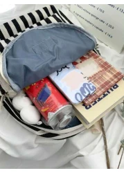 1pc New Versatile High Quality Vertical Striped Backpack Large Capacity Student Commuting Daily Casual Rucksack