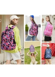 3 Piece Geometric Print Backpack Set Student Bookbag For 15 6 Inch Laptop High Capacity Lightweight Travel Bag Back To School Gift