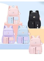 1PC Girls Backpack With Unicorn Keychain Lightweight Macaron Color School Bookbag Simple Polyester Travel Daypack For School Outdoor Ideal Birthday Gift Back To School Essential