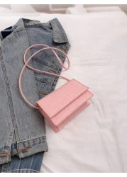 1 Pc Solid Color Crocodile Embossed Mini Crossbody Bag SpringSummer Square Bag Magnetic Flip Purse Perfect For Children Girls Students For Daily Use Outings Shopping