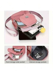 1pc Girl s Girl s Nylon Shoulder Bag With Heart And Butterfly Pattern Casual Mini Crossbody With Adjustable Strap Multi Layer External Headphone Hole Solid Color Secure Zip Closure Small Crossbody Bag