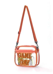 1pc Kids Cute Fashion Tpu Transparent Crossbody Bag Chenille Letters Embroidery Game Day Adjustable Shoulder Strap Zipper Closure Waterproof Simple Style Suitable For Going Out And Daily Commuting Hol