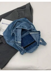 Canvas Shoulder Tote Bag Large Capacity Denim Solid Color Handbag Simple Commuter Handbag