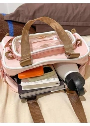 1pc New Casual Colorblock One Shoulder Bag Nylon Waterproof Transparent Crossbody Bag No Accessories Pendant