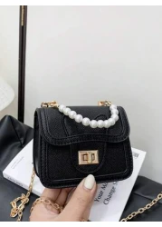 1pc Pu Twist Lock Fashion Sweet Princess Style Dopamine Color Matching Solid Color Handbag Niche Design Play Comfortable Chain Smooth And Versatile Not Picky Shoulder Crossbody Bag Suitable For Daily