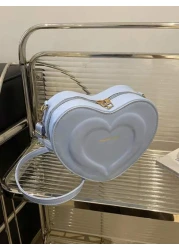 1pc A Cute And Fresh Style Heart Shaped Crossbody Bag Made Of Pu Material With Zipper Closure Adjustable Shoulder Strap And Large Capacity It Is Suitable For Teenagers Whether It Is For Students Daily