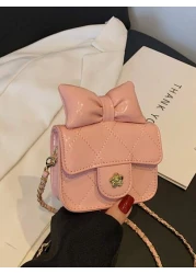 1 قطعة حقيبة جسم عبر للفتيات من مادة البولي يوريثان بشكل ماس ذات لون أحادي، حزام كتف من سلسلة معدنية، إقفال مغن