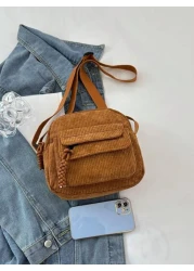 1 حقيبة رفرف قماشية فاخرة مصنوعة من نسيج مخمل للبنت الصغيرة، مع سوستة إغلاق، مناسبة للاستخدام اليومي