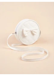 1pc Girls PU Quilt Plaid Bow Soft Sweet Round Mini Crossbody Bag Suitable For Daily Use