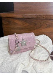 1pc Fashionable Sweet Shining Star Bag Crossbody Super Hot Chain Versatile Exquisite Small Bag Niche Mini Lipstick Bag Fashionable Chain Shoulder Strap With Sweet Five Pointed Star Decoration Suitable