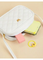 1pc Girls Metal Bowknot Diamond Grid Stitching Simple Versatile Lightweight Shoulder Crossbody Bag