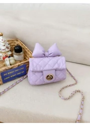 قطعة واحدة محفظة عملة مزينة بالفيونكة للأطفال، حقيبة صغيرة مطرزة بشكل معين مع سلسلة، حقيبة كروس بودي أنيقة لل