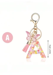 Casual And Versatile Minimalist Crossbody Bag Paired With Letter Pendant Pink Sequin Butterfly Tassel Resin Drip Oil Letter Keychain Backpack Decoration Solid Color Diy Letter Pu Material Girl s Cross