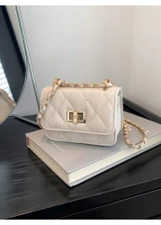 1PC New Mini Square Bag Girl Handbag Diamond Pattern Stitching Shoulder Bag Woven Chain Bag Flip Small Bag Cute Diagonal Cross Body Bag Accessories Bag