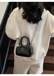 1pc Girls Plain Cute Girl Print PU Handbag Zipper Closure Simple Versatile Girl Crossbody Bag Suitable For Daily Or Festival Use