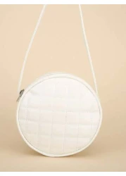 1pc Girl s White PU Shoulder Bag Fashionable Cute Bow Design Small Round Bag With Rhombus Embroidery Fits For Phone And Coins Zippered Closure Suitable For All Seasons