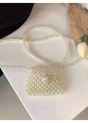 حقيبة خصر زهرية مزينة بالخرز المستدير المزيف