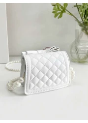 قطعة واحدة حقيبة كتف على شكل معين مطرزة بخيط وسلسلة من الخرز مناسبة لإطلالة فتاة عصرية، مناسبة للاستخدام اليو