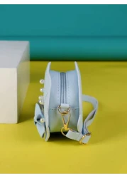 Girls Faux Pearl Bow Decor Dome Bag Mini Blue