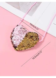 Heart Shaped Glitter Crossbody Bag Children s New Year Gift Purse Mermaid Sequins Reversible Bag For Kids Present