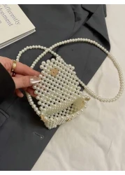 1pc Fashionable Solid Color Bow Pearl Mini Handbag Niche Design Shoulder Messenger Bag Casual Sweet Hollow Mini Change Lipstick Bag Suitable For Teenagers To Travel Shopping Party Date And Daily Use I