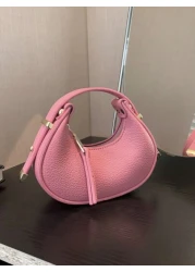 1pc Glossy Patent Leather Solid Color Mini Handbag Adjustable Crescent Shaped Handle For Kids