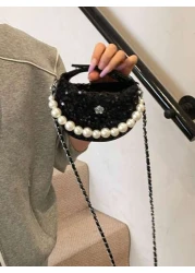 Sequin Crescent Mini Handbag Small Wrist Shoulder Crossbody Purse Lipstick Bag Evening Bag