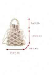 1PC French Retro Fairy Bag Woven Beaded Bucket Bag Hand Held Crossbody Bag Early Spring Pearl Bag Niche Design Hollow Pearl Bag Perfect Gift For Girls Suitable For Daily Use Random Style