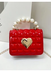 Mini Faux Pearl Decor Quilted Chain Crossbody Bag Quilted Square Bag With Faux Pearl Top Handle Chain Shoulder Purse Gift Holiday Vacation Perfect Fit Perfect For Shopping Traveling Fashionable Simple