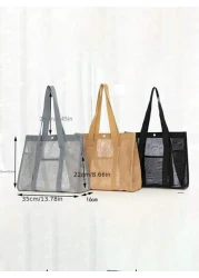 New Fashion Mesh Hollow Out Tote Bag Shoulder Bag Casual Swimwear Bag Travel Toiletry Organizer Bag With Buckle
