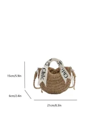 حقيبة كتف/متقاطعة بمقبض منسوج مطرز بالأحرف، حقيبة شاطئ/عطلة