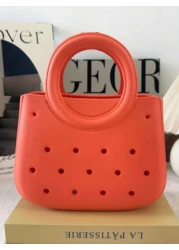 1pc EVA Solid Color DIY Hollow Out Tote Bag Waterproof Storage Basket Beach Bag Fashion Handbag