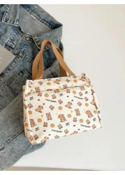 1pc Cute Capybara Printed Nylon Bag Ins Large Capacity Handbag Niche Versatile Shopping Bag Lunch Bag Lunch Box Bag Hand Held Lunch Bag Handbag Smooth Zipper Suitable For Going Out Shopping Daily Use