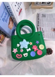 1pc EVA Solid Color Waterproof DIY Tote Bag Beach Basket Fashionable Hollow Out Travel Handbag