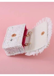 قطعة واحدة، حقيبة يد مزخرفة بوحدات معدنية وزهور مكشكشة وأوراق وخرز ومطرزة بخيوط مطاطية للفتيات، مناسبة للاست