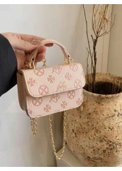 1pc Fashionable And Simple Printed Handbag Letter Embossed All Match Mini Handbag Small Square Bag Change Lipstick Bag Pu Material With Fashionable Chain Shoulder Strap Magnetic Buckle Flap Opening An