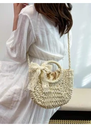 1pc Girls Vacation Style Drawstring Pockets Shoulder Handbag Casual Crossbody Bag Suitable For Summer Vacation