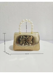 حقيبة يد جديدة على شكل فراشة مرصعة باللؤلؤ للأطفال، هدية عطلة نهاية الأسبوع، محفظة أنيقة على شكل قفل فراشة من