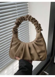 1pc Handbag Pu Magnetic New Style Pure Color Simple Ruffles Sweet Style Niche Design Fashion A Variety Of Colors Available Sufficient Capacity And Comfortable Touch Can Hold Mobile Phones Cosmetics An