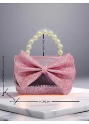 Kids Pearl Handbag Holiday Gift PU Leather Butterfly Decor Fashion Princess Coin Purse Mini Bag For Little Girls