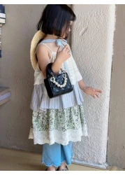 New Embroidered Pearl Chain Handbag Shoulder Bag Phone Mini Square Purse