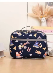 1 New Nylon Material Boy And Girl Cute Cartoon Pattern Lunch Bag Large Capacity Zipper Closure Fashionable And Casual Suitable For Daily Outings Travel And School