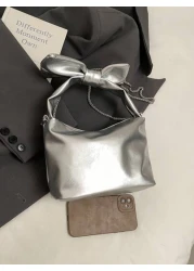 1pc Pu Sweet And Cute Princess Style Bow Solid Color Handbag Korean French Exquisite Aesthetic Niche Design Comfortable Chain Shoulder Messenger Bag Versatile Casual Highly Attractive Bag Suitable For
