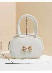 Children s Bag With Pearl Rhinestone Bow Decor Fashion New Style Girls Handbag Holiday Gift Princess Mini Bag Coin Purse Simple Small Round Bag